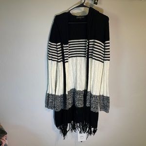 Oversized Fun Cardigan with Fringe Bottom and Hood